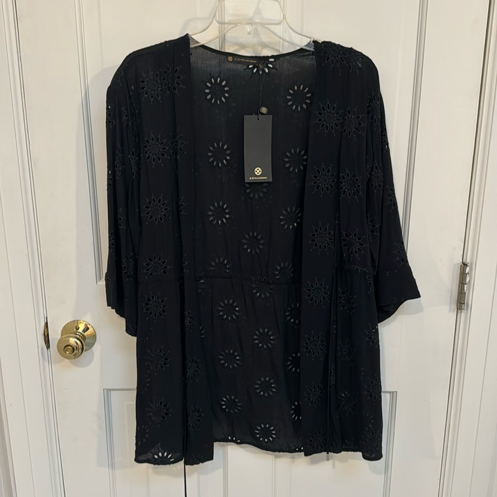 NWT ViX Paula Hermanny Black Eyelet Coverup Wrap